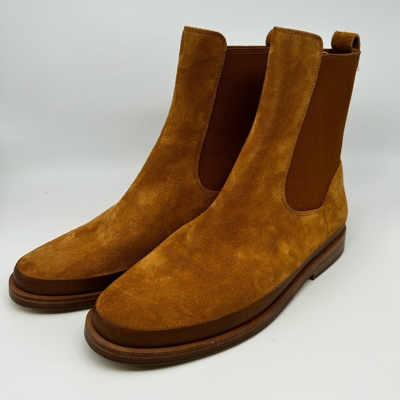 New Vince Cecyl Tan Suede Flat Leather Boots Bootie Size 8.5 - Picture 3 of 13